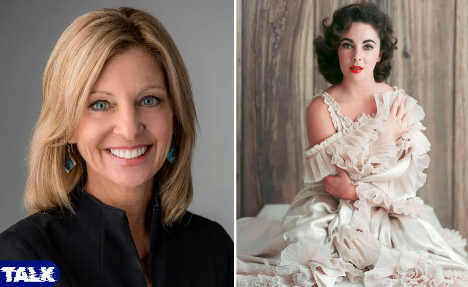 Side-by-side portraits of Karen S. Lynch and Elizabeth Taylor