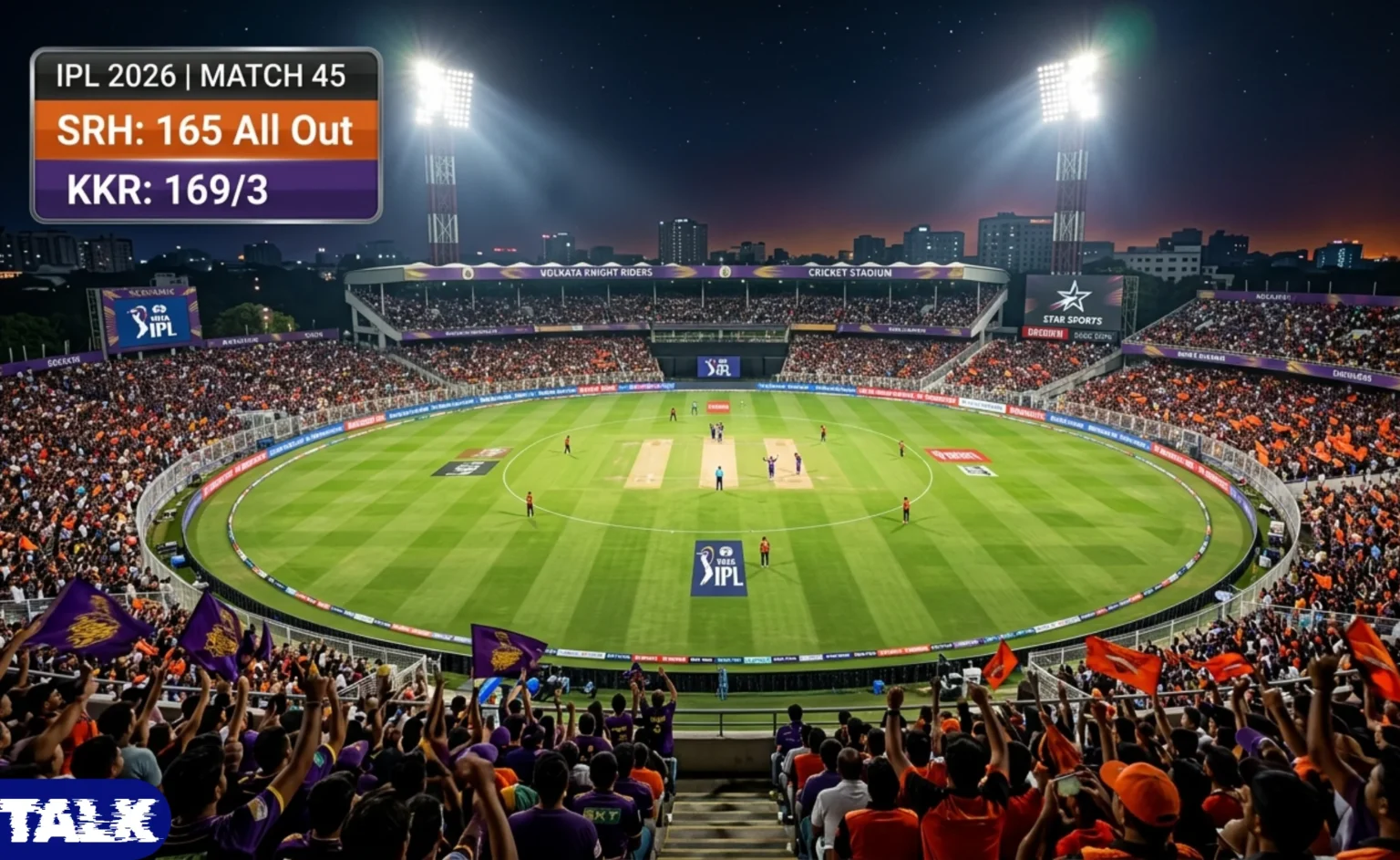 IPL 2026 Match 45 scorecard: Sunrisers Hyderabad 165 all out, Kolkata Knight Riders 169 for 3